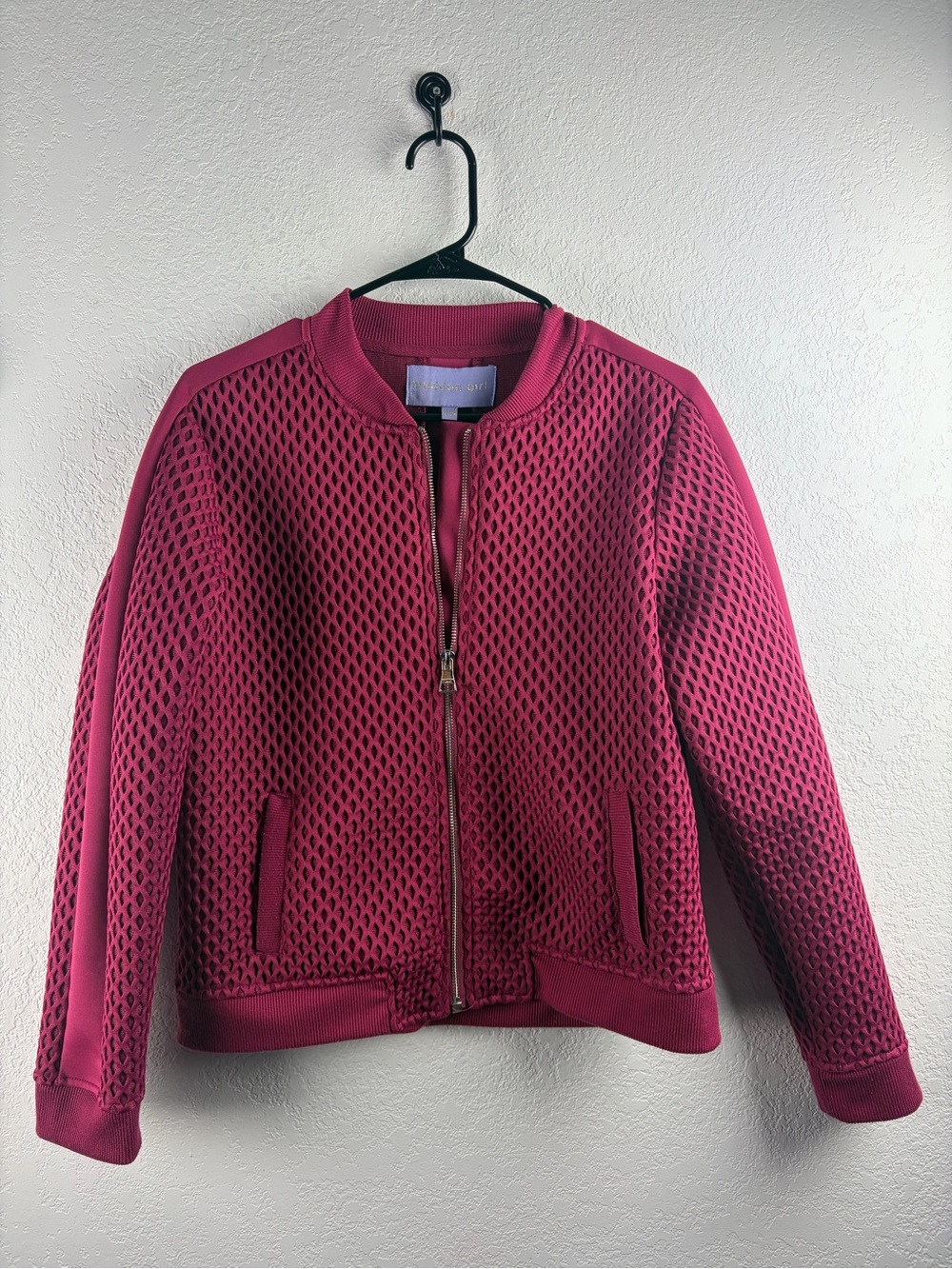 Madden Girl Women’s Mesh Bomber Jacket - Raspberry Pink Size XL